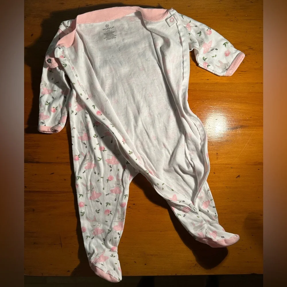 Honest Organic Cotton Gray Ballerina Bunnies Pink Roses Adorable Sweet ~3-6 Mos.